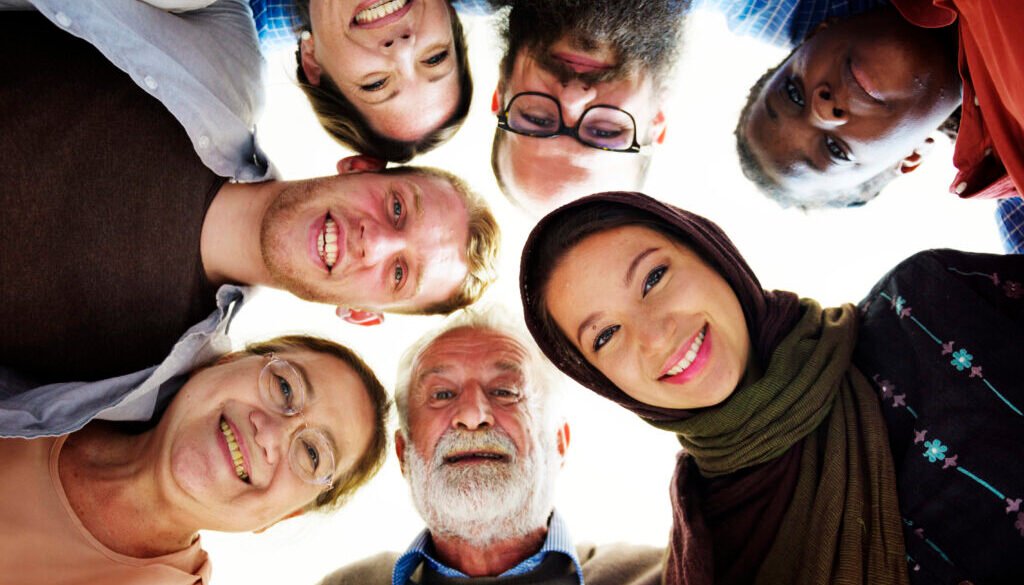 People of different ages and nationalities having fun together