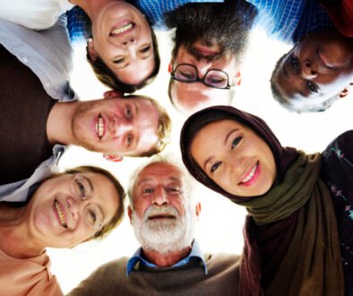 People of different ages and nationalities having fun together