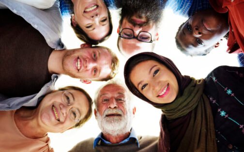 People of different ages and nationalities having fun together